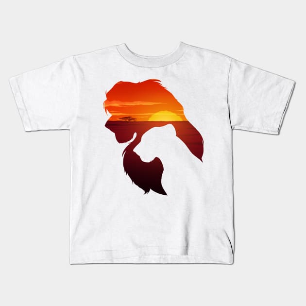 Simba & Nala SUNRISE Kids T-Shirt by Nicole Nichols